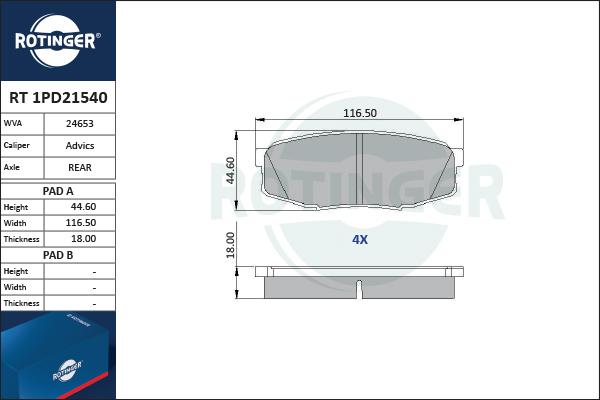 Rotinger RT 1PD21540 - Komplet Pločica, disk-kočnica www.molydon.hr