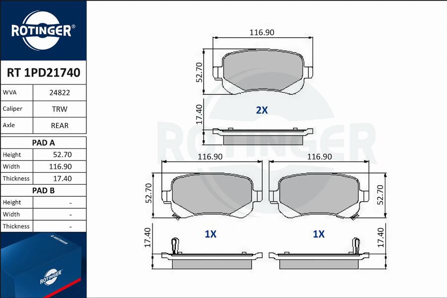 Rotinger RT 1PD21740 - Komplet Pločica, disk-kočnica www.molydon.hr