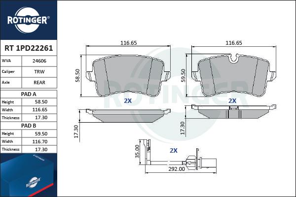 Rotinger RT 1PD22261 - Komplet Pločica, disk-kočnica www.molydon.hr