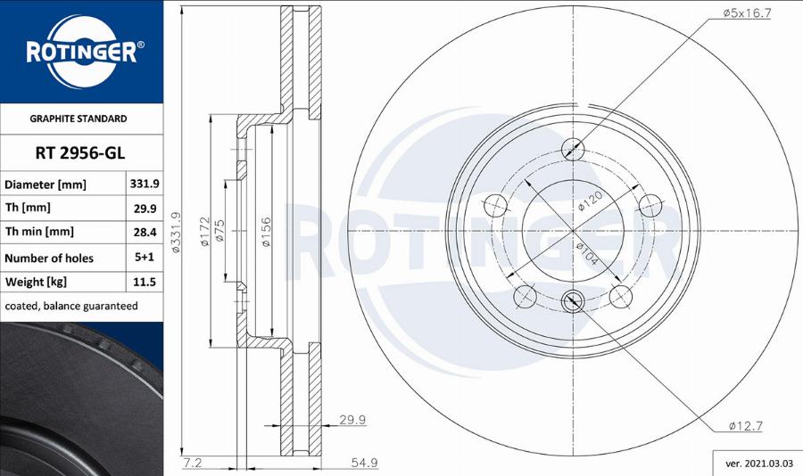 Rotinger RT 2956-GL - Kočioni disk www.molydon.hr