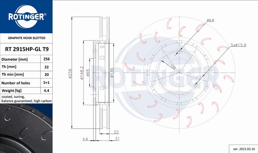 Rotinger RT 2915HP-GL T9 - Kočioni disk www.molydon.hr