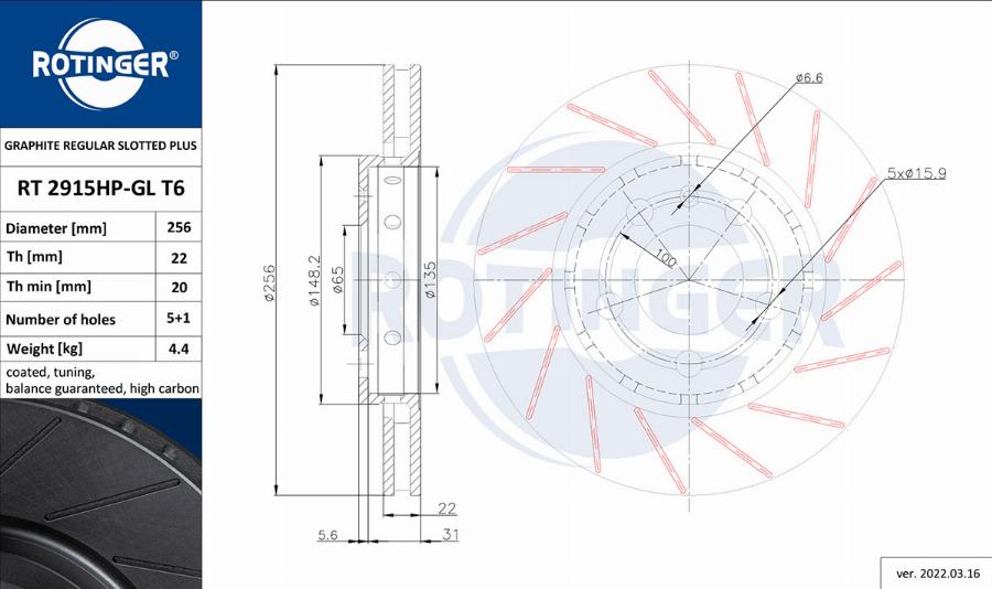 Rotinger RT 2915HP-GL T6 - Kočioni disk www.molydon.hr