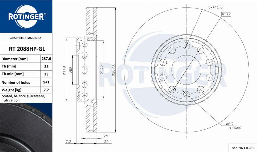 Rotinger RT 2088HP-GL - Kočioni disk www.molydon.hr