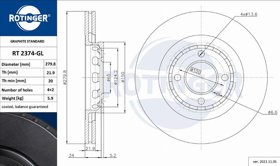 Rotinger RT 2374-GL - Kočioni disk www.molydon.hr