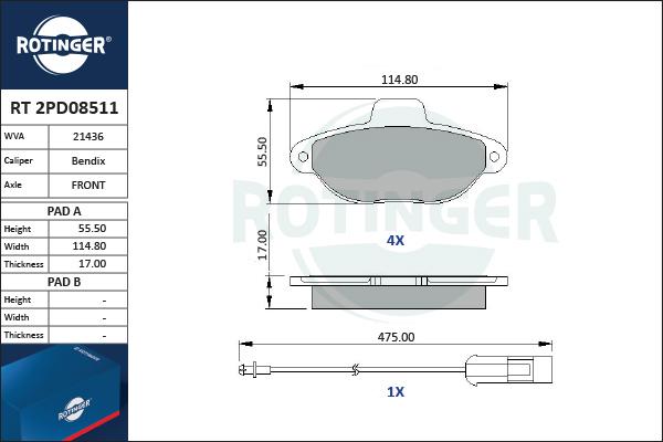 Rotinger RT 2PD08511 - Komplet Pločica, disk-kočnica www.molydon.hr