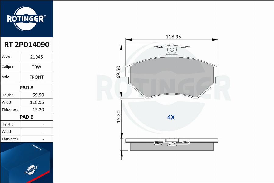 Rotinger RT 2PD14090 - Komplet Pločica, disk-kočnica www.molydon.hr