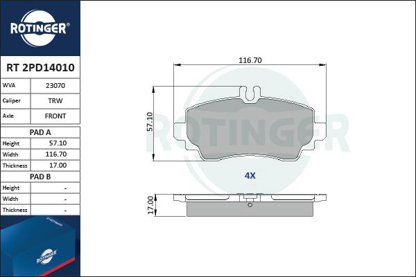 Rotinger RT 2PD14010 - Komplet Pločica, disk-kočnica www.molydon.hr