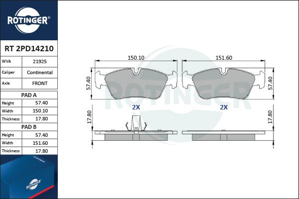 Rotinger RT 2PD14210 - Komplet Pločica, disk-kočnica www.molydon.hr