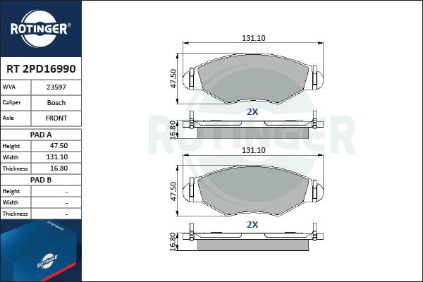 Rotinger RT 2PD16990 - Komplet Pločica, disk-kočnica www.molydon.hr