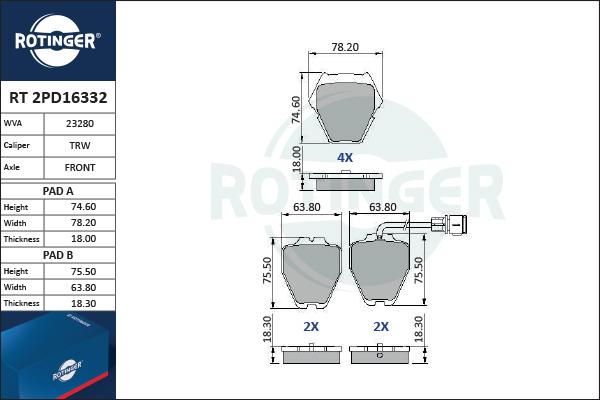 Rotinger RT 2PD16332 - Komplet Pločica, disk-kočnica www.molydon.hr