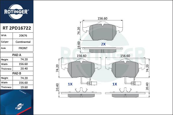 Rotinger RT 2PD16722 - Komplet Pločica, disk-kočnica www.molydon.hr