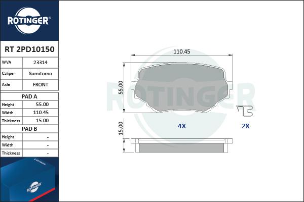 Rotinger RT 2PD10150 - Komplet Pločica, disk-kočnica www.molydon.hr