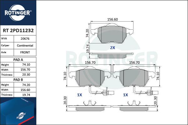 Rotinger RT 2PD11232 - Komplet Pločica, disk-kočnica www.molydon.hr