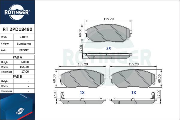 Rotinger RT 2PD18490 - Komplet Pločica, disk-kočnica www.molydon.hr