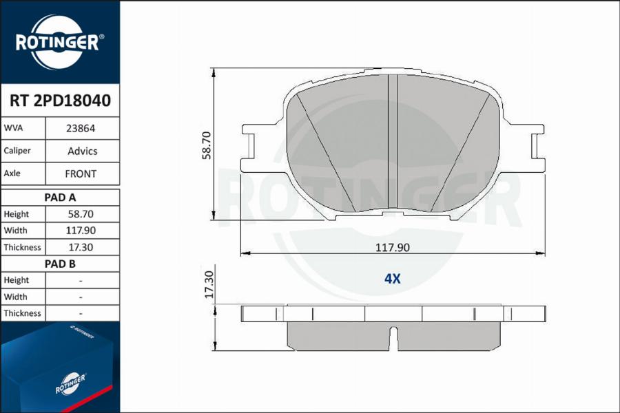 Rotinger RT 2PD18040 - Komplet Pločica, disk-kočnica www.molydon.hr