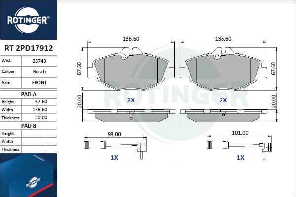 Rotinger RT 2PD17912 - Komplet Pločica, disk-kočnica www.molydon.hr