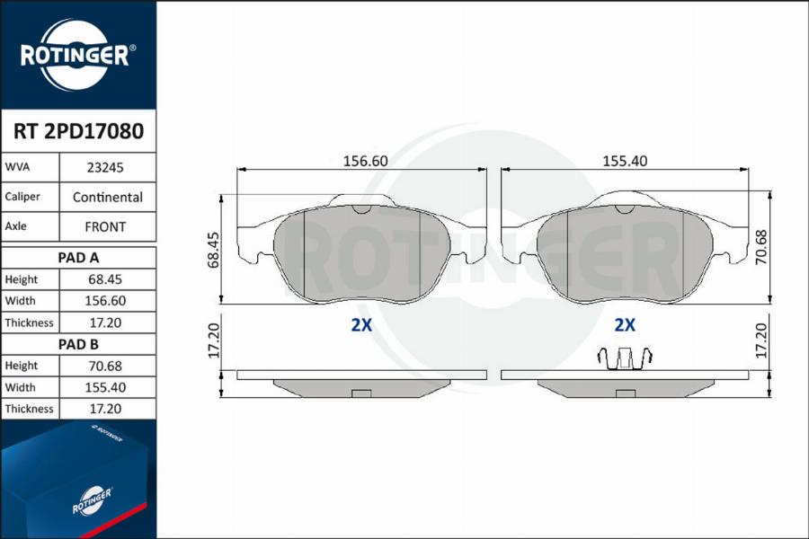 Rotinger RT 2PD17080 - Komplet Pločica, disk-kočnica www.molydon.hr