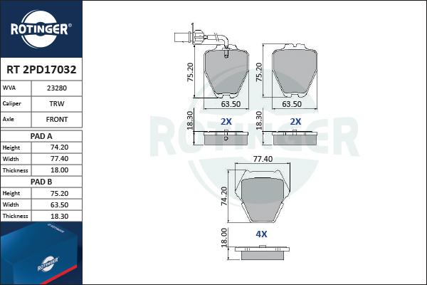 Rotinger RT 2PD17032 - Komplet Pločica, disk-kočnica www.molydon.hr