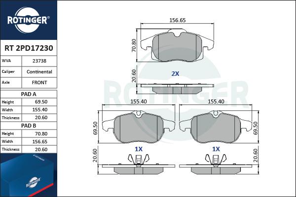 Rotinger RT 2PD17230 - Komplet Pločica, disk-kočnica www.molydon.hr