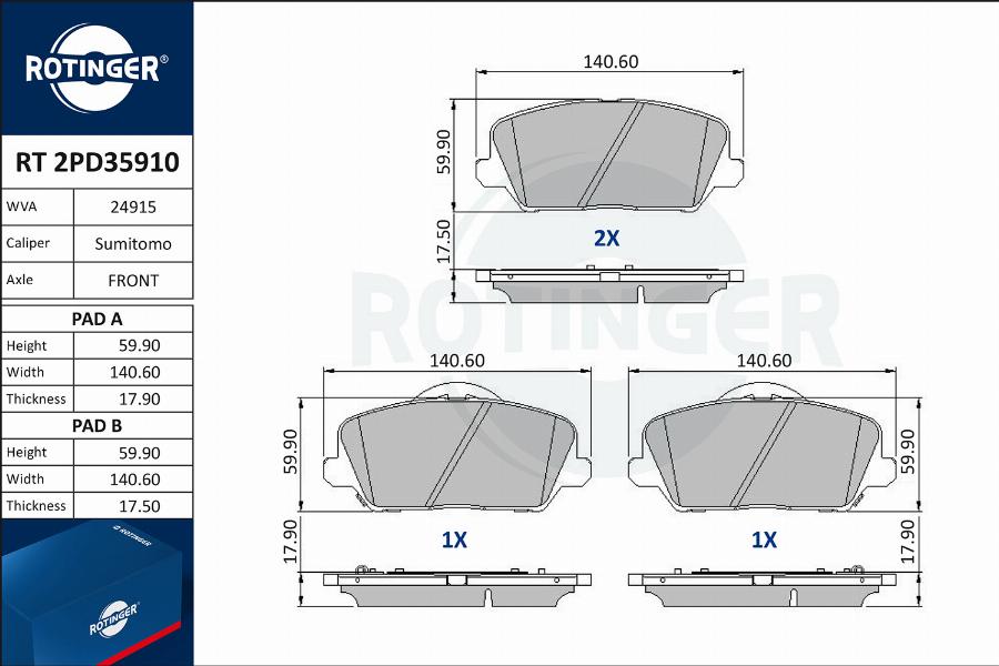 Rotinger RT 2PD35910 - Komplet Pločica, disk-kočnica www.molydon.hr