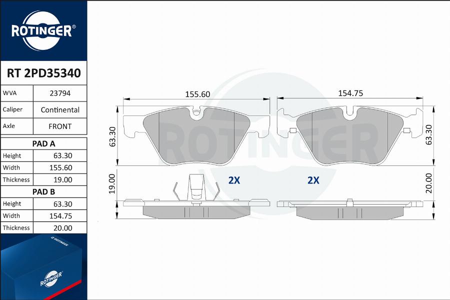 Rotinger RT 2PD35340 - Komplet Pločica, disk-kočnica www.molydon.hr