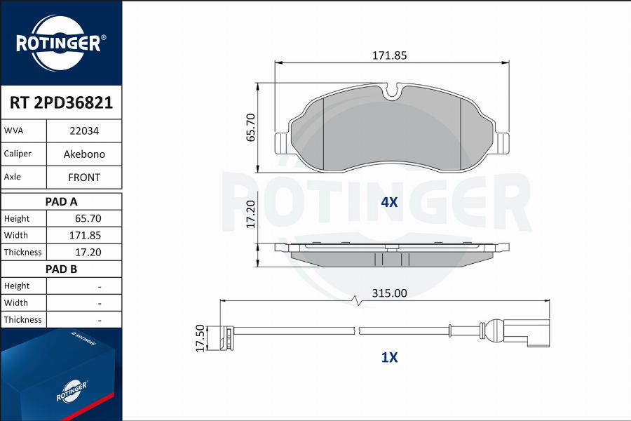 Rotinger RT 2PD36821 - Komplet Pločica, disk-kočnica www.molydon.hr