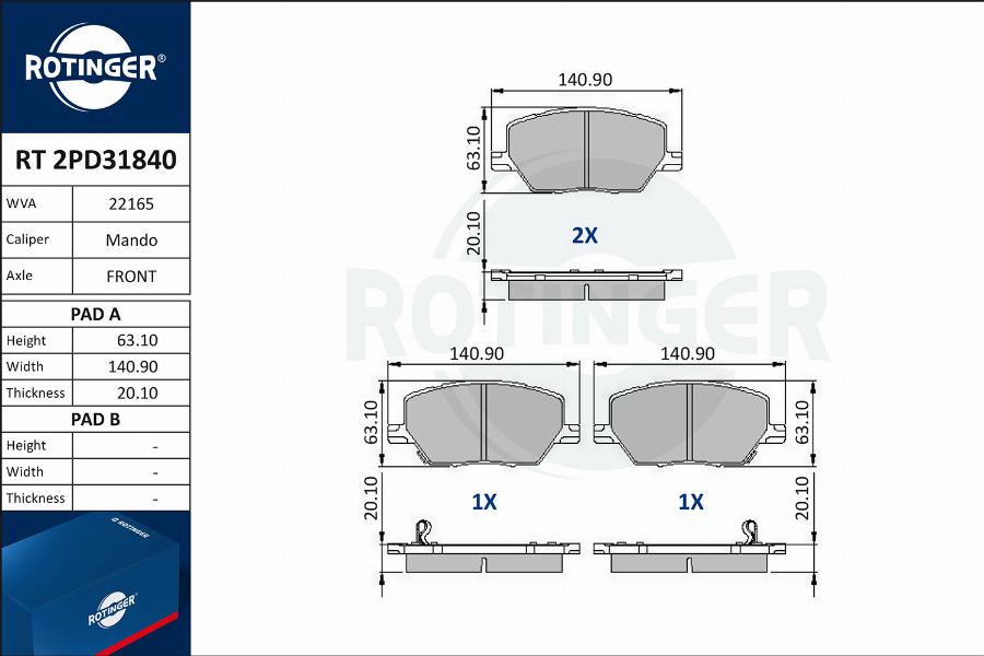 Rotinger RT 2PD31840 - Komplet Pločica, disk-kočnica www.molydon.hr