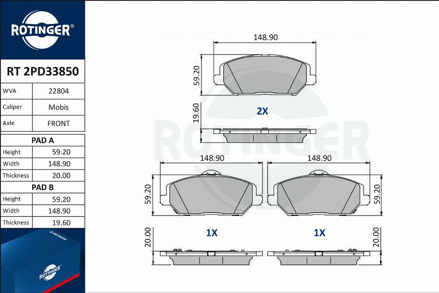 Rotinger RT 2PD33850 - Komplet Pločica, disk-kočnica www.molydon.hr