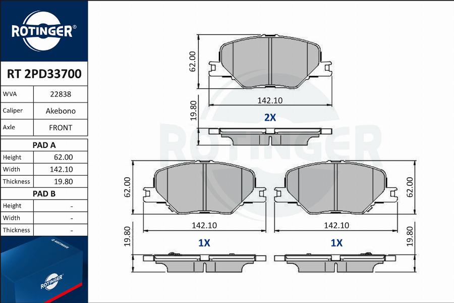 Rotinger RT 2PD33700 - Komplet Pločica, disk-kočnica www.molydon.hr