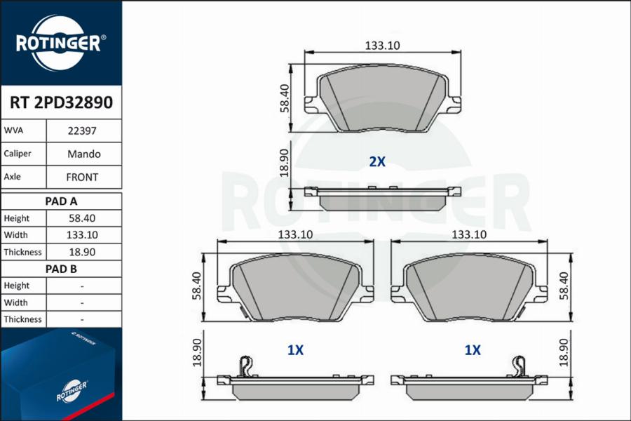 Rotinger RT 2PD32890 - Komplet Pločica, disk-kočnica www.molydon.hr