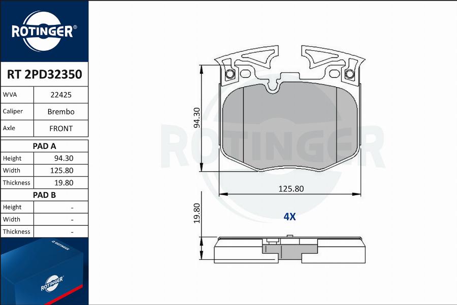 Rotinger RT 2PD32350 - Komplet Pločica, disk-kočnica www.molydon.hr