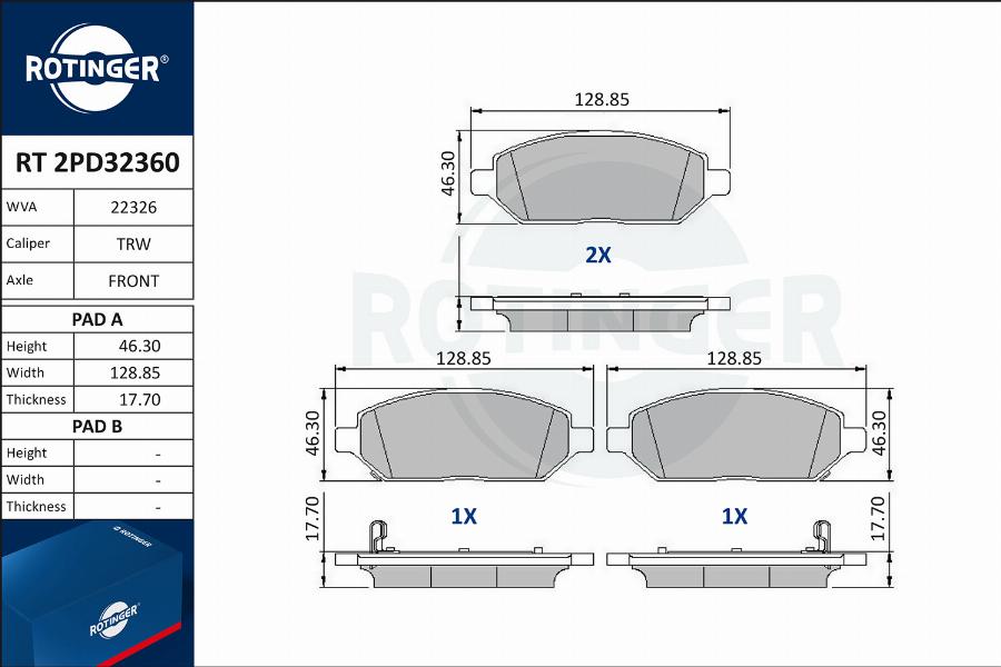 Rotinger RT 2PD32360 - Komplet Pločica, disk-kočnica www.molydon.hr