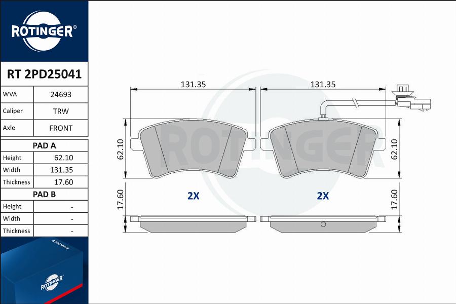 Rotinger RT 2PD25041 - Komplet Pločica, disk-kočnica www.molydon.hr