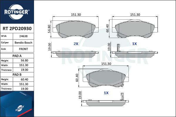 Rotinger RT 2PD20930 - Komplet Pločica, disk-kočnica www.molydon.hr