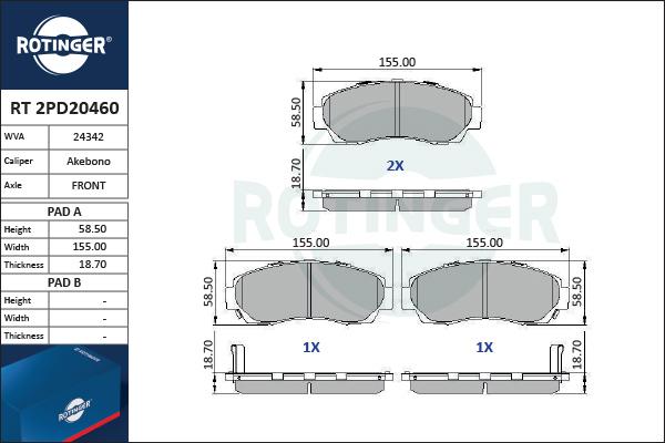 Rotinger RT 2PD20460 - Komplet Pločica, disk-kočnica www.molydon.hr