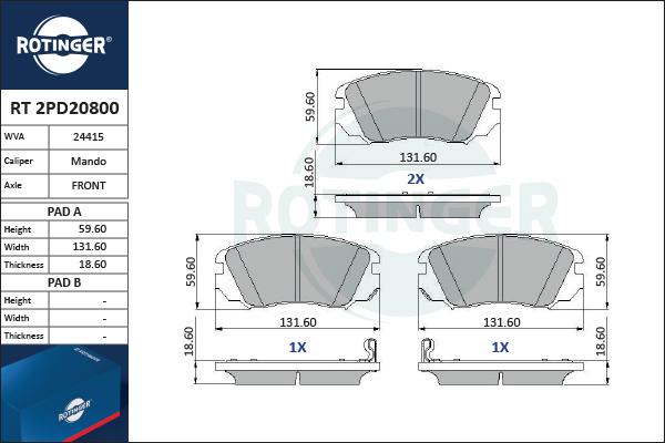 Rotinger RT 2PD20800 - Komplet Pločica, disk-kočnica www.molydon.hr