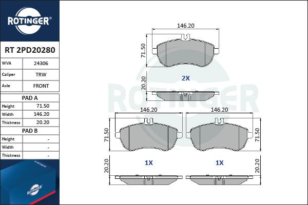 Rotinger RT 2PD20280 - Komplet Pločica, disk-kočnica www.molydon.hr