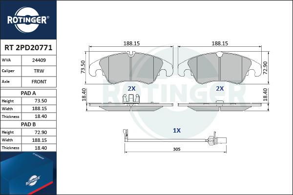 Rotinger RT 2PD20771 - Komplet Pločica, disk-kočnica www.molydon.hr