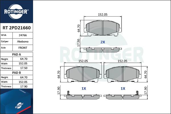 Rotinger RT 2PD21660 - Komplet Pločica, disk-kočnica www.molydon.hr