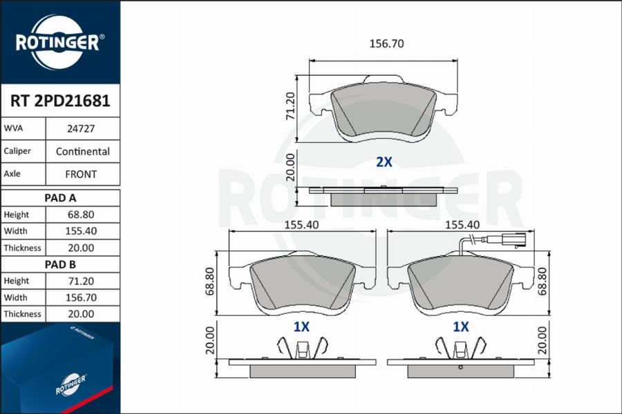 Rotinger RT 2PD21681 - Komplet Pločica, disk-kočnica www.molydon.hr