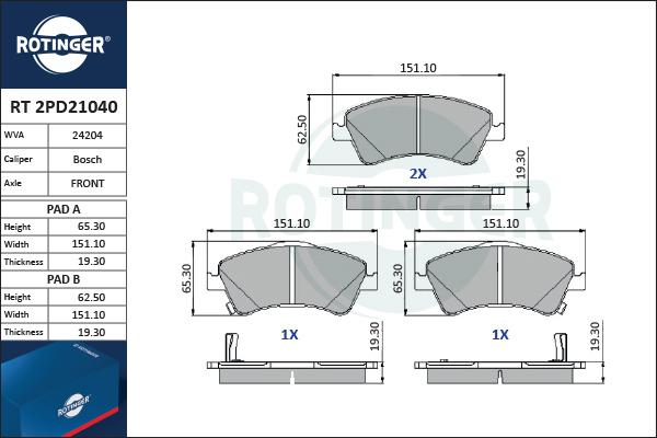 Rotinger RT 2PD21040 - Komplet Pločica, disk-kočnica www.molydon.hr