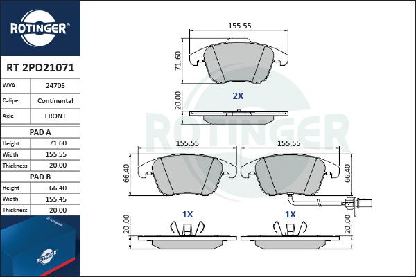 Rotinger RT 2PD21071 - Komplet Pločica, disk-kočnica www.molydon.hr