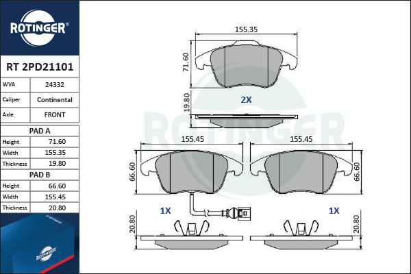 Rotinger RT 2PD21101 - Komplet Pločica, disk-kočnica www.molydon.hr