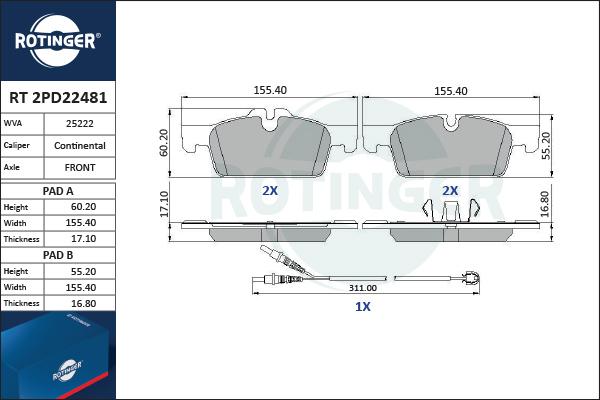 Rotinger RT 2PD22481 - Komplet Pločica, disk-kočnica www.molydon.hr