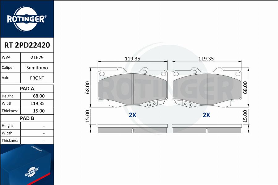 Rotinger RT 2PD22420 - Komplet Pločica, disk-kočnica www.molydon.hr