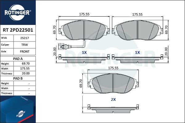 Rotinger RT 2PD22501 - Komplet Pločica, disk-kočnica www.molydon.hr