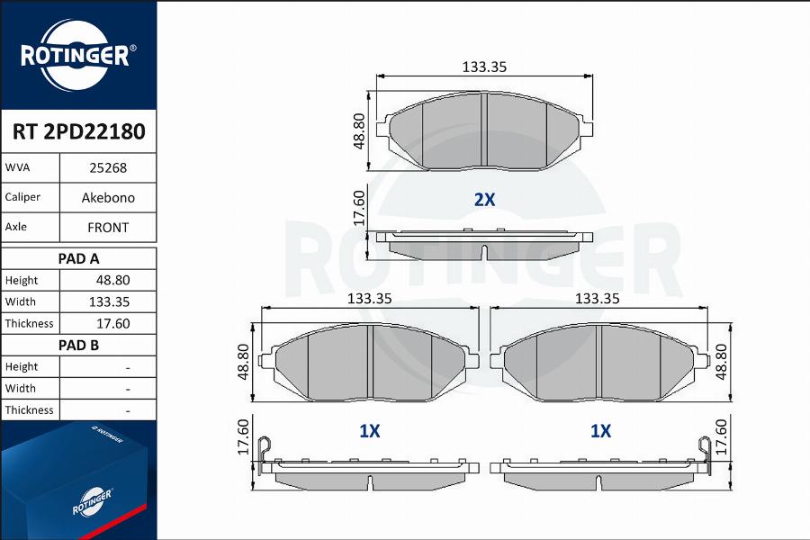 Rotinger RT 2PD22180 - Komplet Pločica, disk-kočnica www.molydon.hr