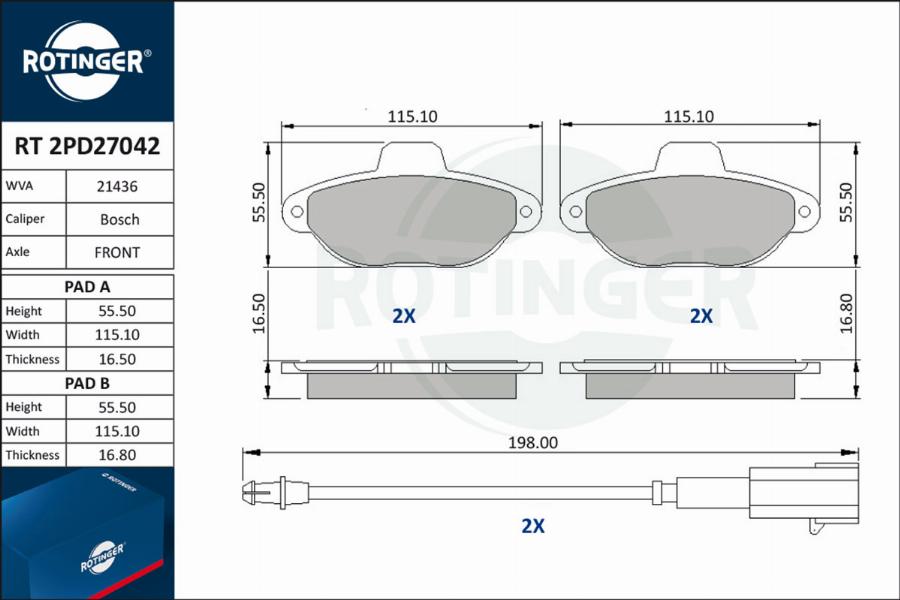 Rotinger RT 2PD27042 - Komplet Pločica, disk-kočnica www.molydon.hr