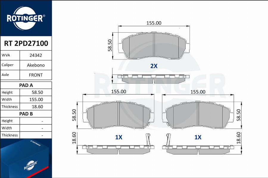 Rotinger RT 2PD27100 - Komplet Pločica, disk-kočnica www.molydon.hr