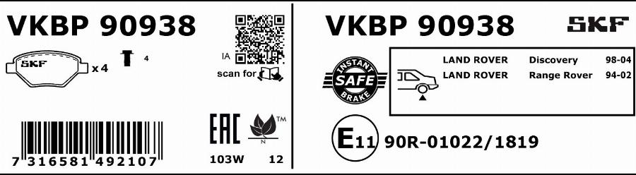 SKF VKBP 90938 - Komplet Pločica, disk-kočnica www.molydon.hr